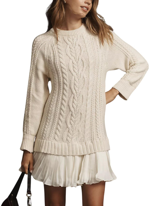 🔥 2025 Hot Sale 🔥🎁🧥Women's Round Neck Cable Knit Sweater Mini Skirt
