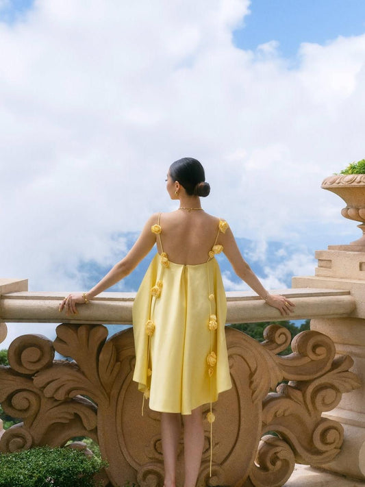 Backless 3D Rose Mini Dress