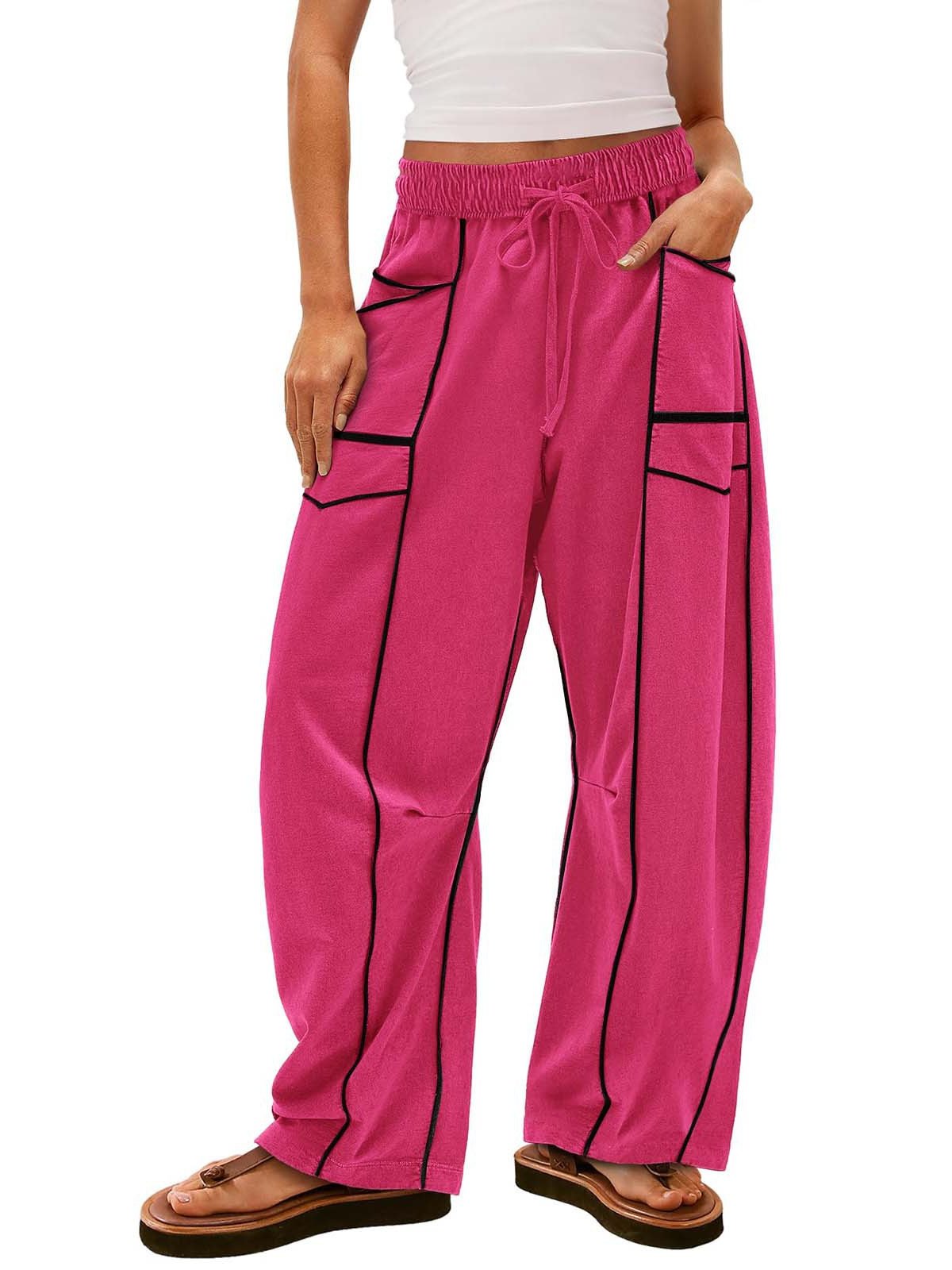 WOMEN'S CASUAL DRAWSTRING WIDE LEG SWEATPANTS BAGGY BARREL PANTS