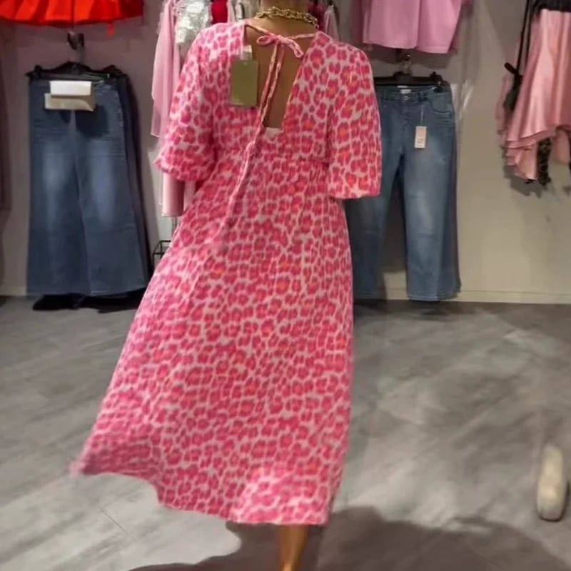 🌞Patterned V-neck dress with halterneck back