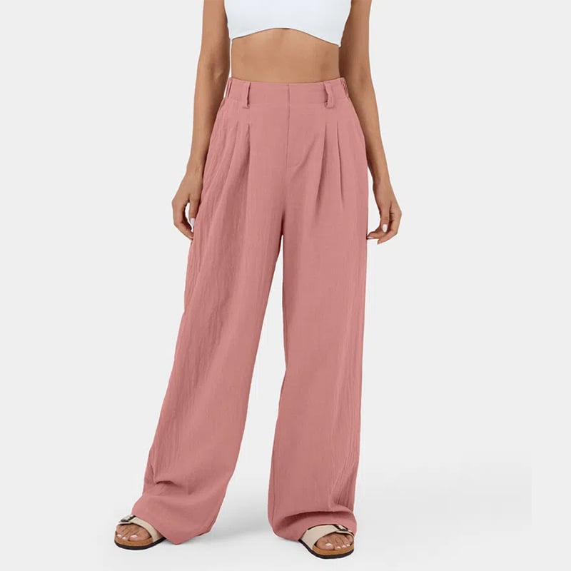 High Waisted Plicated Side Pocket Wide Leg Pants mysite