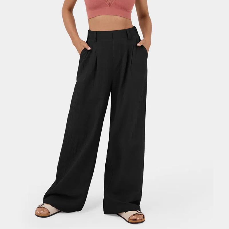 High Waisted Plicated Side Pocket Wide Leg Pants mysite