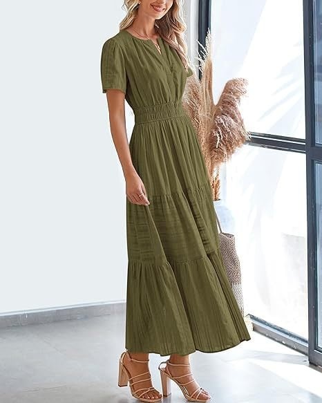 đź‘—Women's Casual Spring Short Sleeve V Neck Maxi Dress