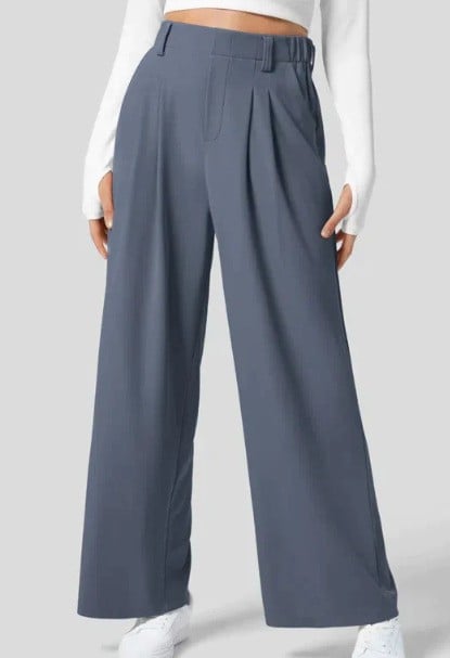 High Waisted Plicated Side Pocket Wide Leg Pants mysite