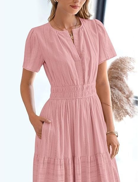 đź‘—Women's Casual Spring Short Sleeve V Neck Maxi Dress