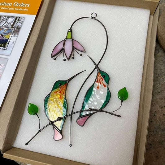 šMother's Day Gift- Handmade Stained Hummingbird Suncatcher