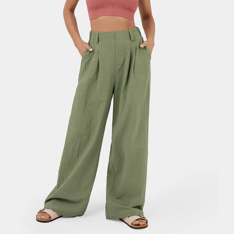 High Waisted Plicated Side Pocket Wide Leg Pants mysite