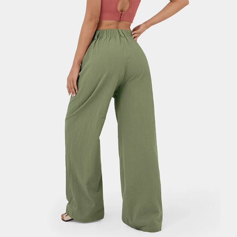 High Waisted Plicated Side Pocket Wide Leg Pants mysite