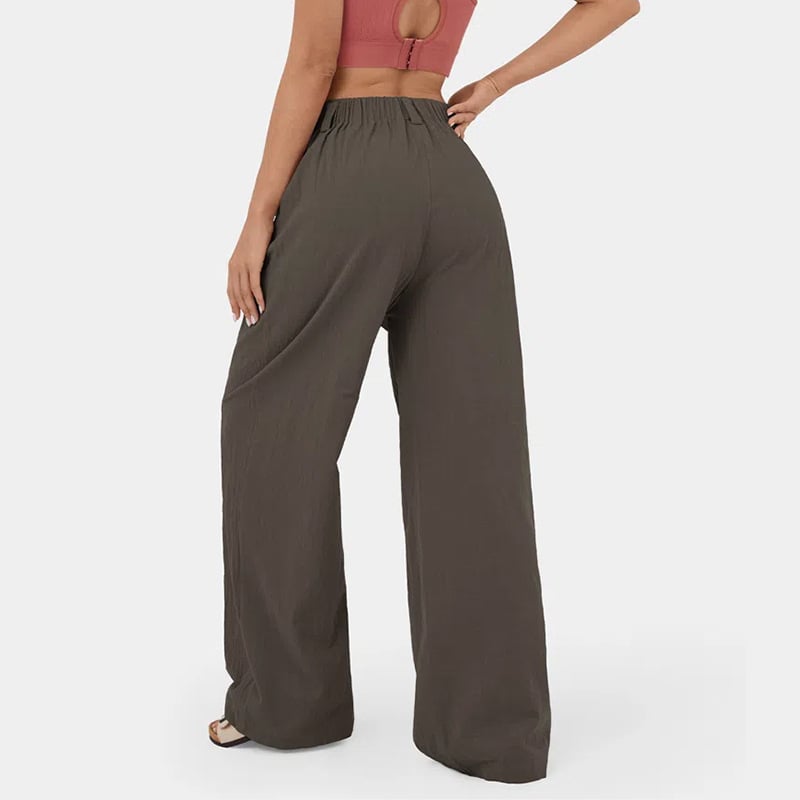 High Waisted Plicated Side Pocket Wide Leg Pants mysite