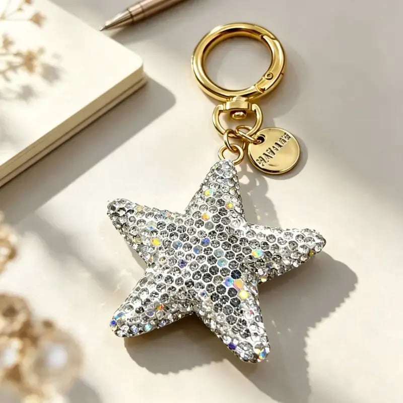 ⭐Full Rhinestone Star Keychain, Cute 3D Star Car Key Ring, Trendy Bag Charm Pendant, Lovely Small Gift, Present for Women & Girls