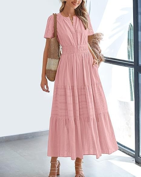 đź‘—Women's Casual Spring Short Sleeve V Neck Maxi Dress