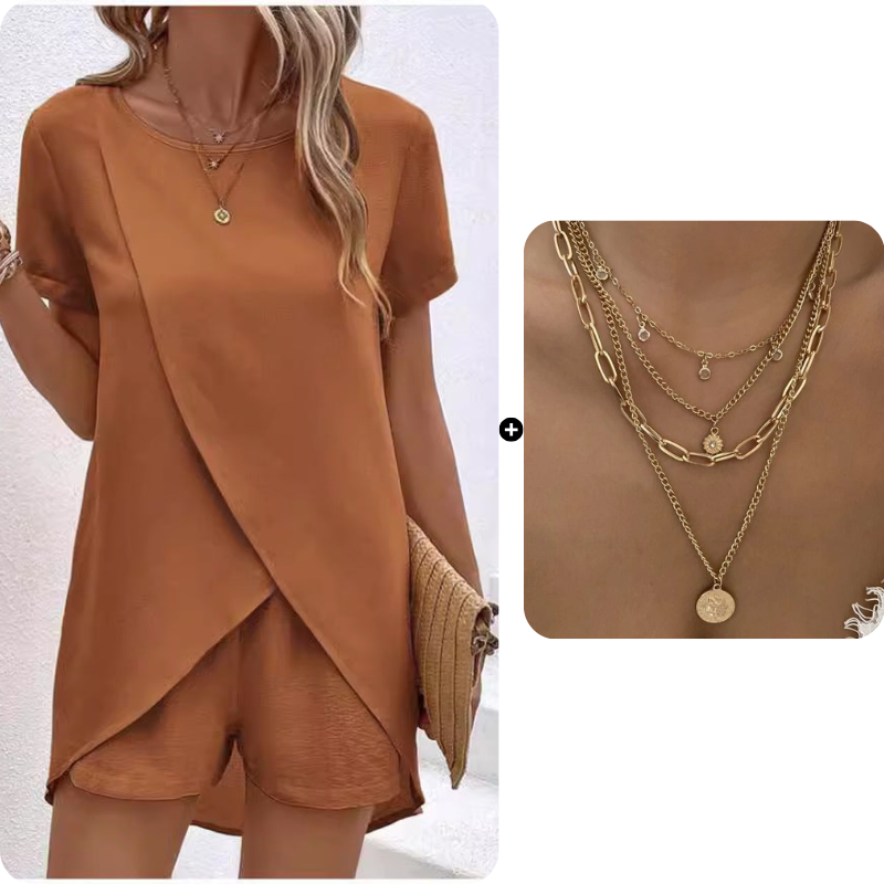 Women's Solid Color Irregular Top & Shorts Two Piece Set product image 15