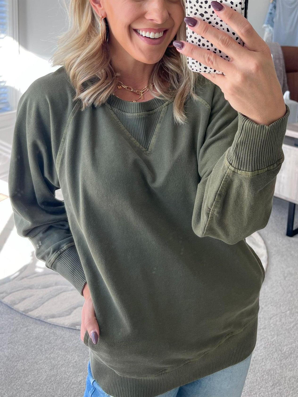 ð¥Women's Ribbed Accent Pocketed Pullover - Buy 2 and get free shipping!