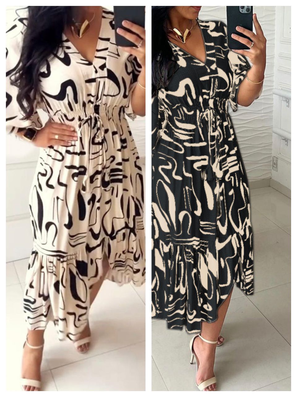 🔥Buy 2 get 20% off🔥V-Neck Waist Ink Print Dress