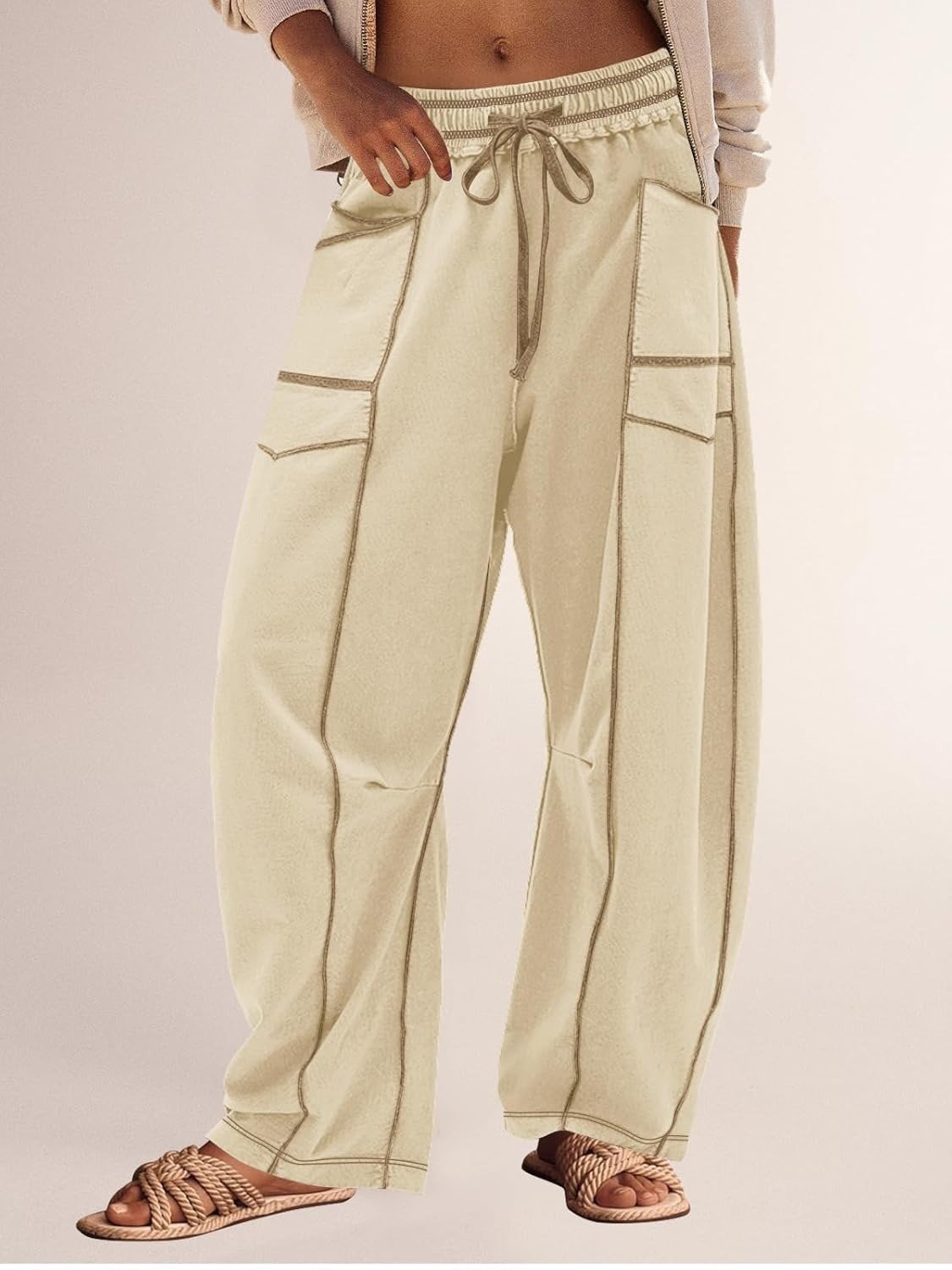 WOMEN'S CASUAL DRAWSTRING WIDE LEG SWEATPANTS BAGGY BARREL PANTS