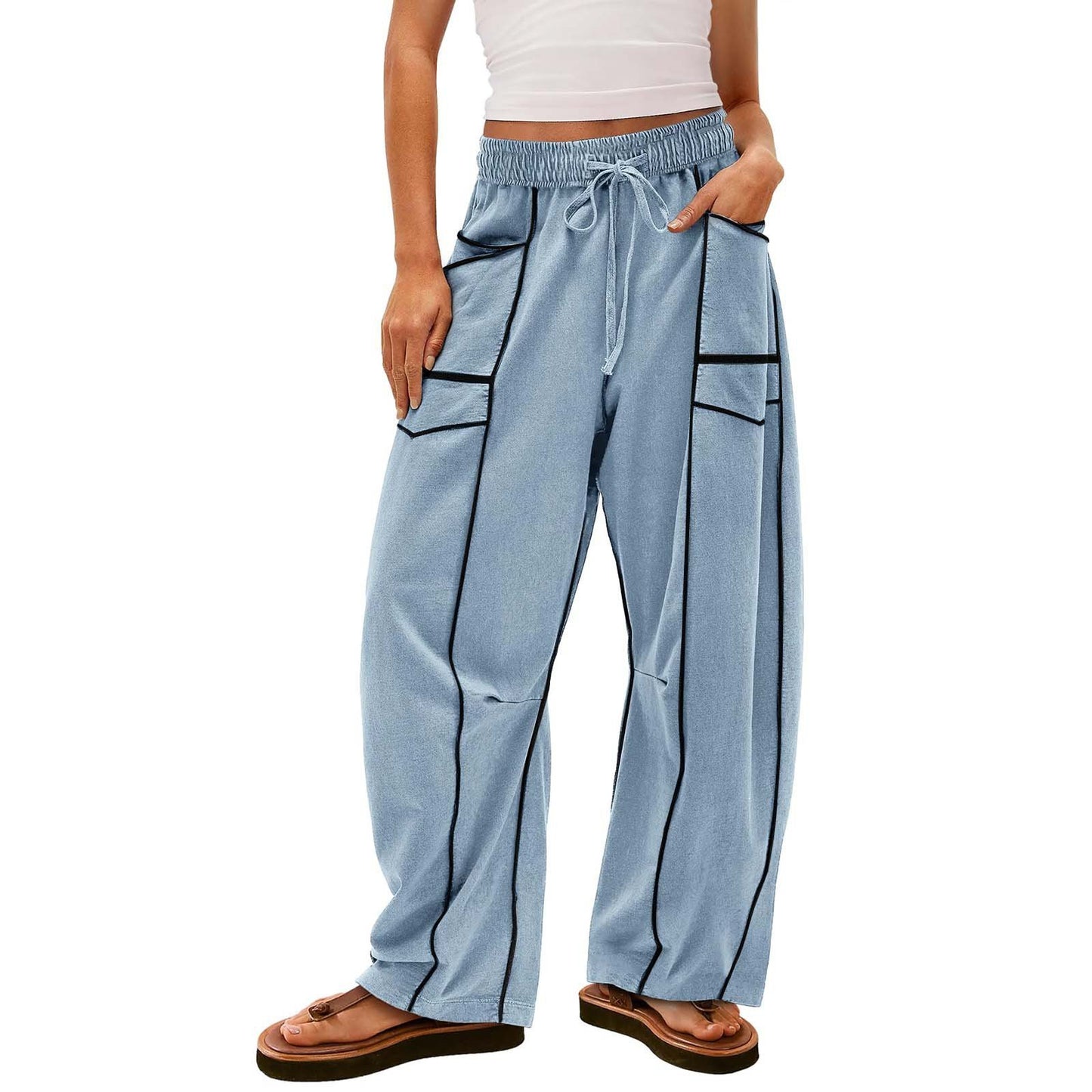 WOMEN'S CASUAL DRAWSTRING WIDE LEG SWEATPANTS BAGGY BARREL PANTS