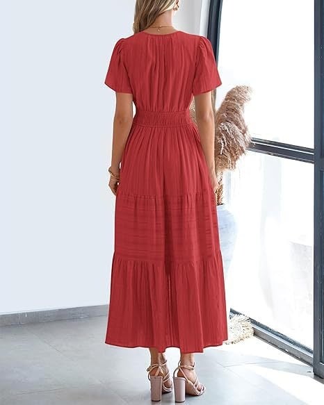 đź‘—Women's Casual Spring Short Sleeve V Neck Maxi Dress