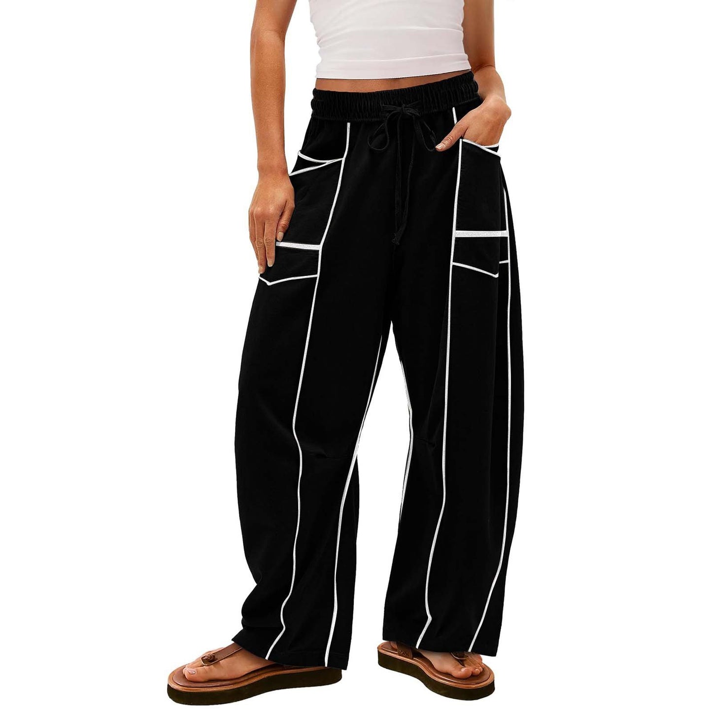 WOMEN'S CASUAL DRAWSTRING WIDE LEG SWEATPANTS BAGGY BARREL PANTS