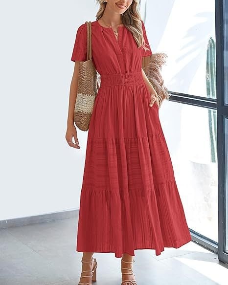 đź‘—Women's Casual Spring Short Sleeve V Neck Maxi Dress