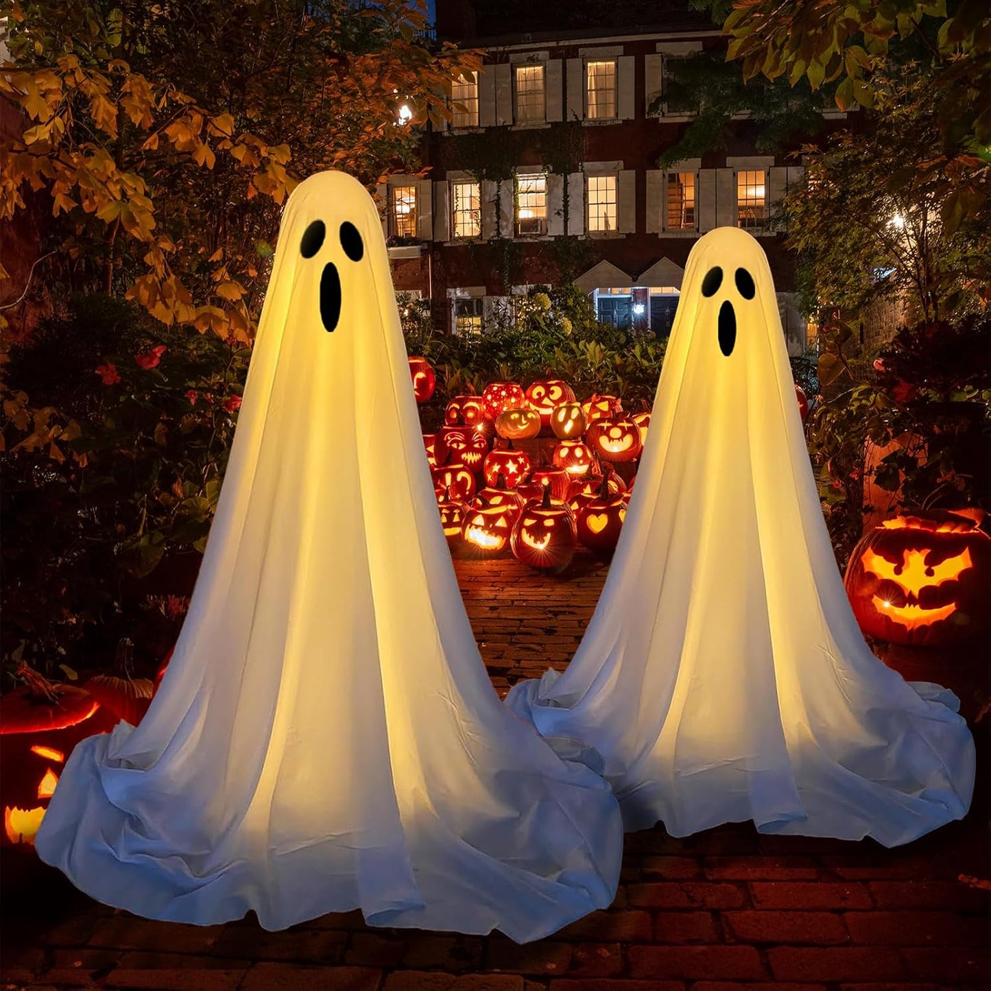 Halloween Decorations Outdoor, 30"-87'' Adjustable Halloween Spooky Decoration with String Lights