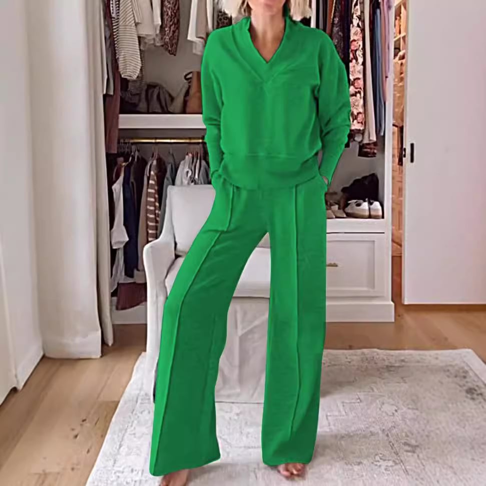 🔥This Week's Special Sale 49% OFF💖Women's Solid Color V-neck Top & Pants Two-piece Set