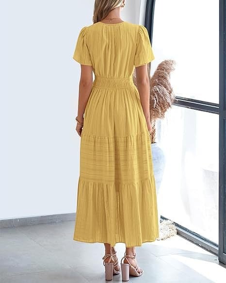đź‘—Women's Casual Spring Short Sleeve V Neck Maxi Dress