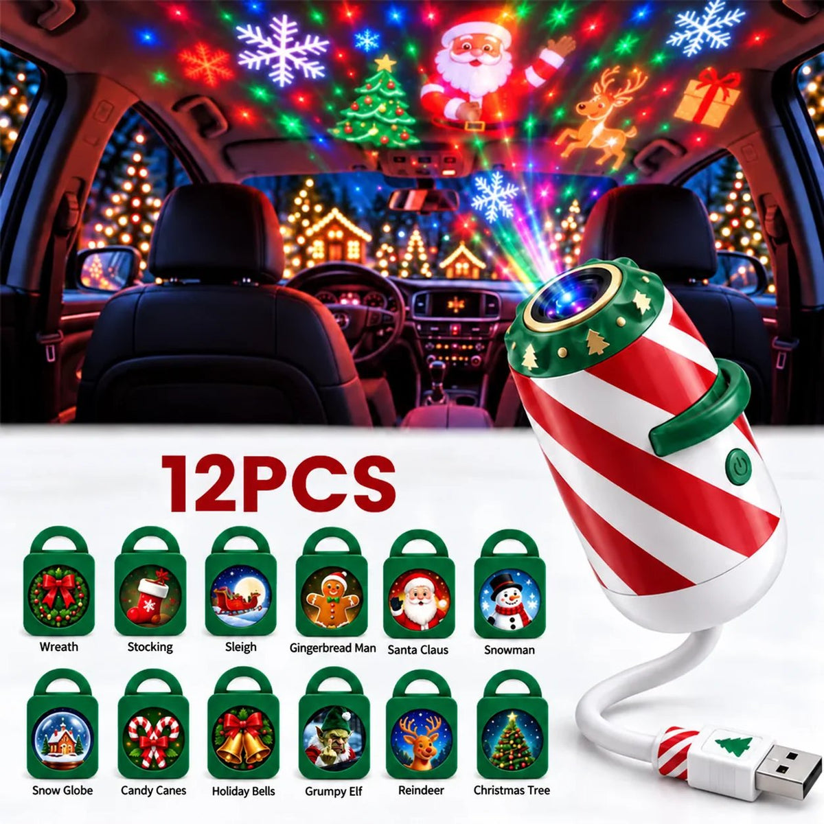 π Merry Ride Christmas Car Projector Light β 24 Festive Slides