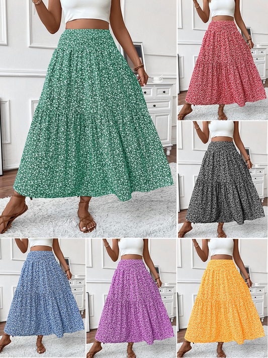 Floral print three-layer patchwork long skirt items and get ! product image 2
