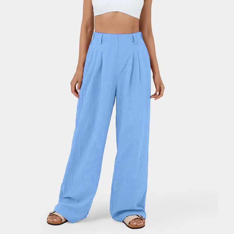 High Waisted Plicated Side Pocket Wide Leg Pants mysite