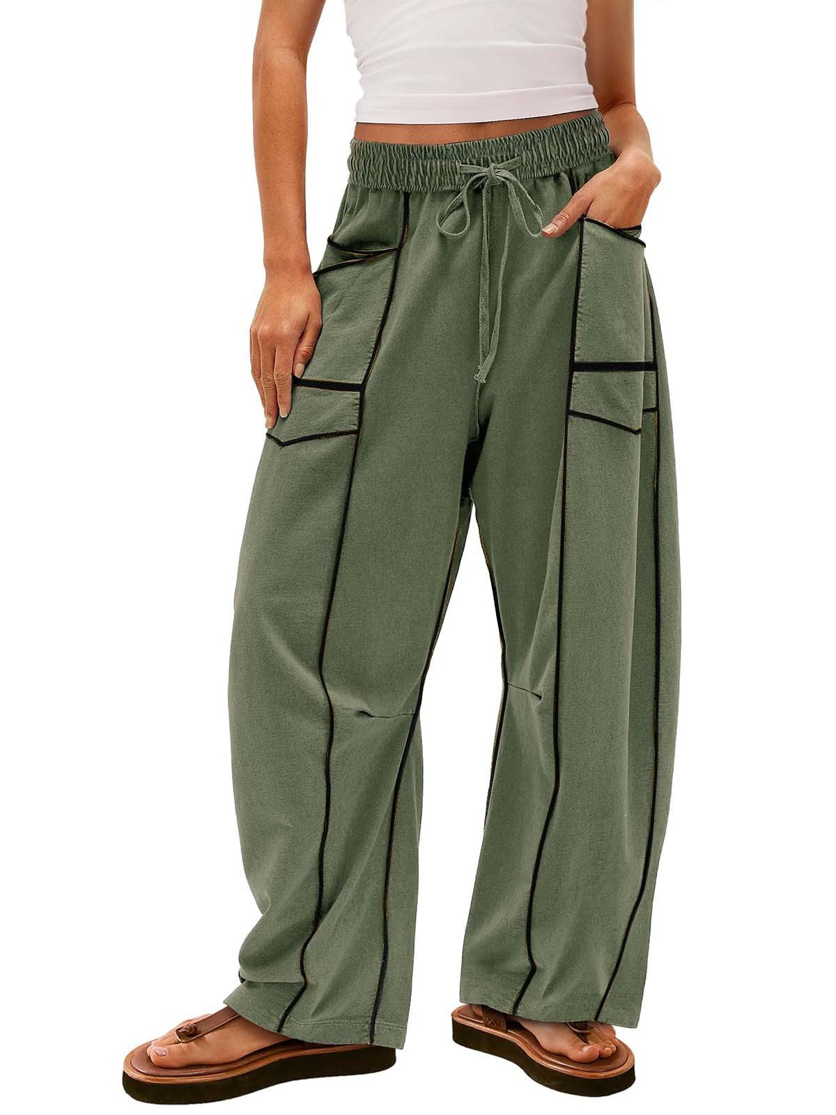 WOMEN'S CASUAL DRAWSTRING WIDE LEG SWEATPANTS BAGGY BARREL PANTS