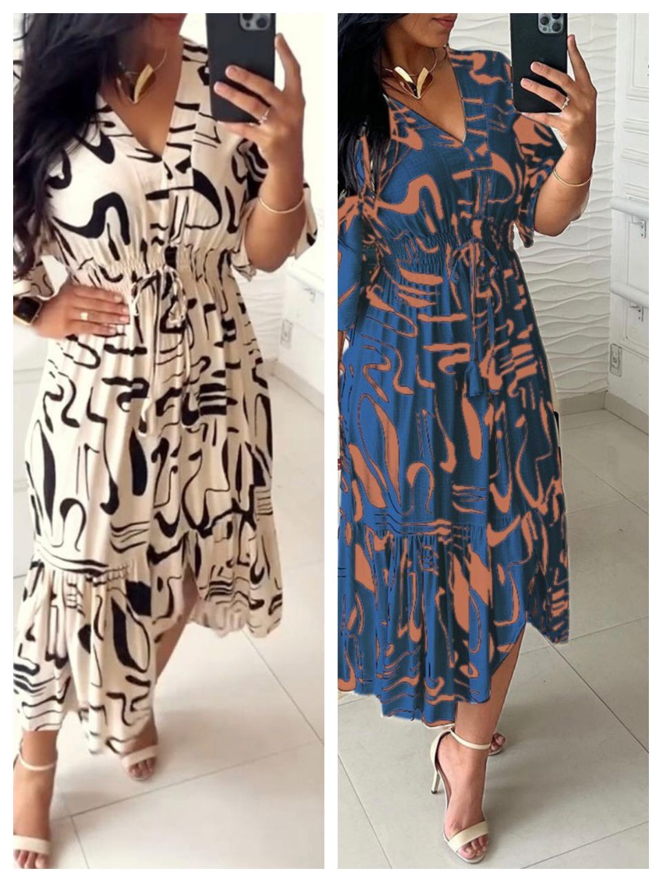 🔥Buy 2 get 20% off🔥V-Neck Waist Ink Print Dress