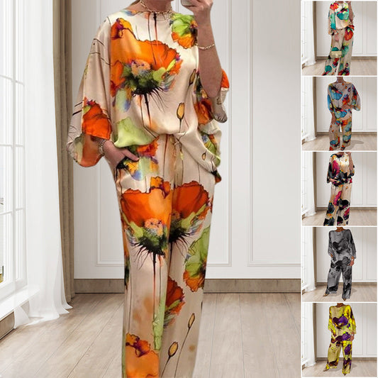 š„BUY 2 GET 10% OFFšStylish Watercolor Floral Print Loose 2-Piece Suit