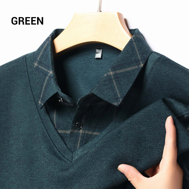 Men's Faux Two Piece Lapel Long-Sleeve Tops - Buy two and get free shipping!