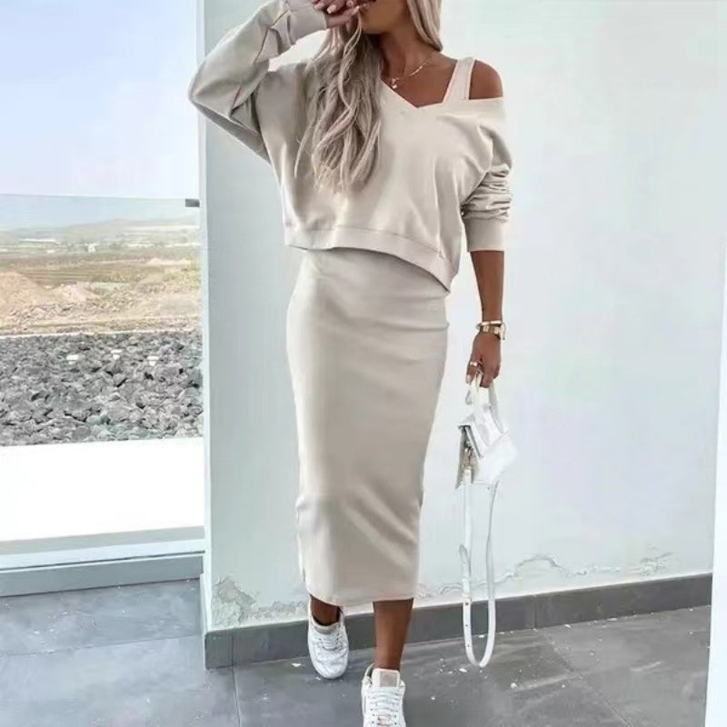 💥2025 New Arrive 💥Women's 2-Piece Set Sleeveless Dress & Loose V-Neck Pullover