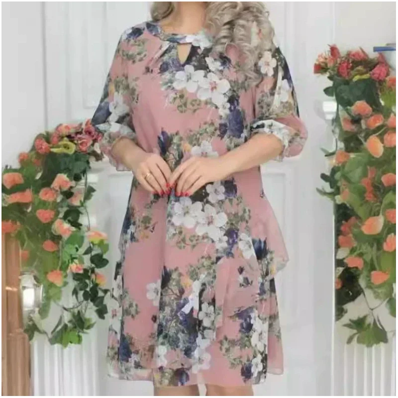 💝Women's Floral Print Knee-Length Dress