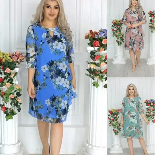 💝Women's Floral Print Knee-Length Dress