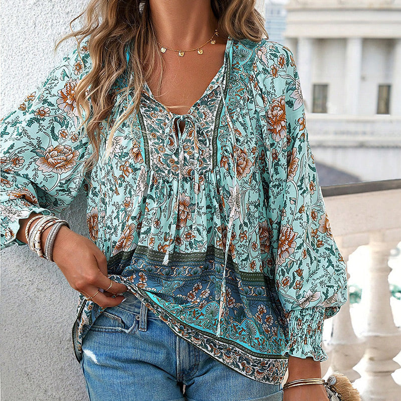 đź’–2025 New Productsđź’–Women's Fashion Printed v-Neck Long Sleeve Shirt - Buy two and get free shipping!