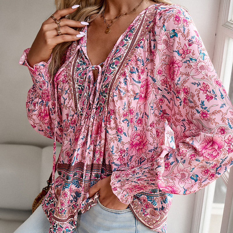 đź’–2025 New Productsđź’–Women's Fashion Printed v-Neck Long Sleeve Shirt - Buy two and get free shipping!