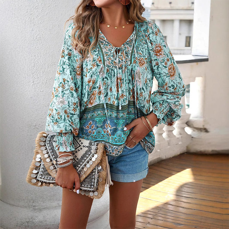 đź’–2025 New Productsđź’–Women's Fashion Printed v-Neck Long Sleeve Shirt - Buy two and get free shipping!