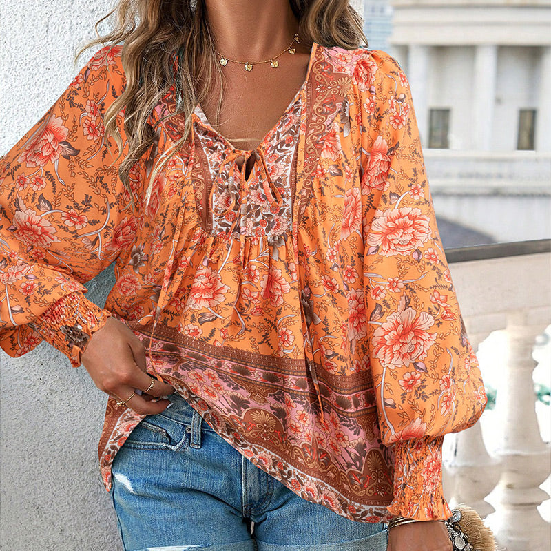 đź’–2025 New Productsđź’–Women's Fashion Printed v-Neck Long Sleeve Shirt - Buy two and get free shipping!