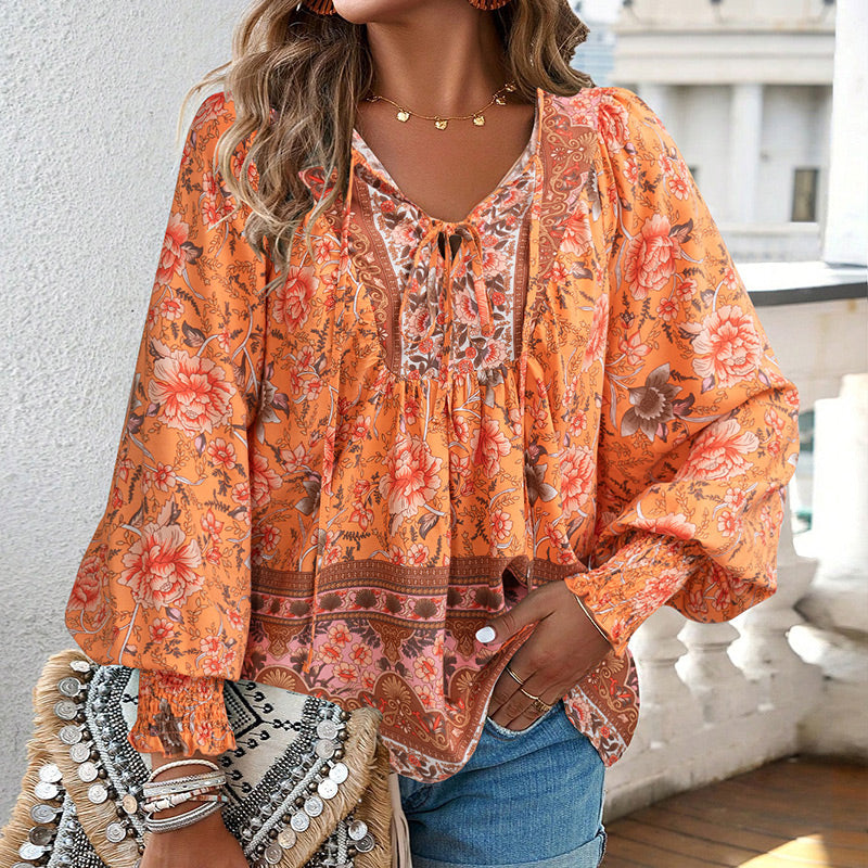 đź’–2025 New Productsđź’–Women's Fashion Printed v-Neck Long Sleeve Shirt - Buy two and get free shipping!