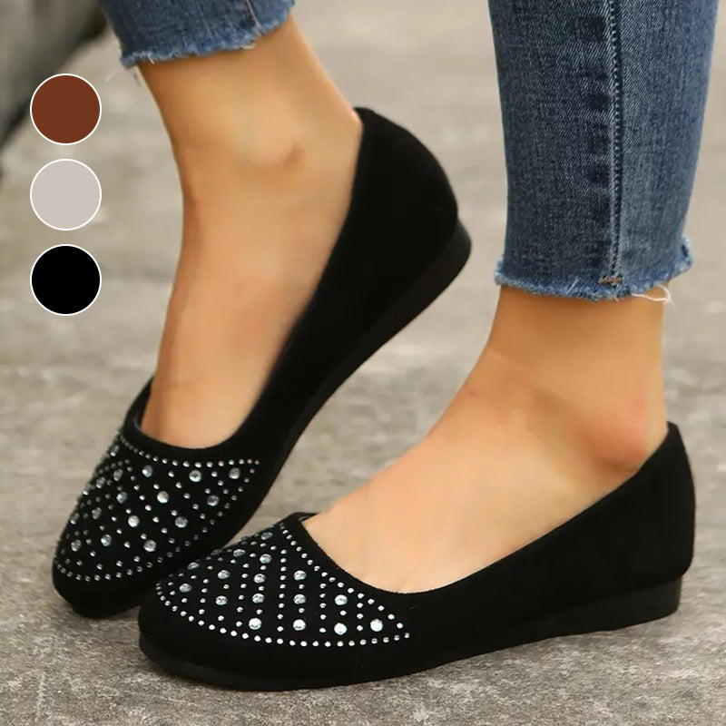 Comfortable slip-on flats for women with rhinestone decorations