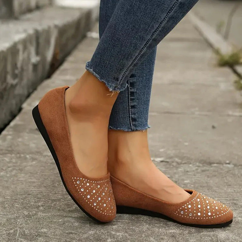 Comfortable slip-on flats for women with rhinestone decorations