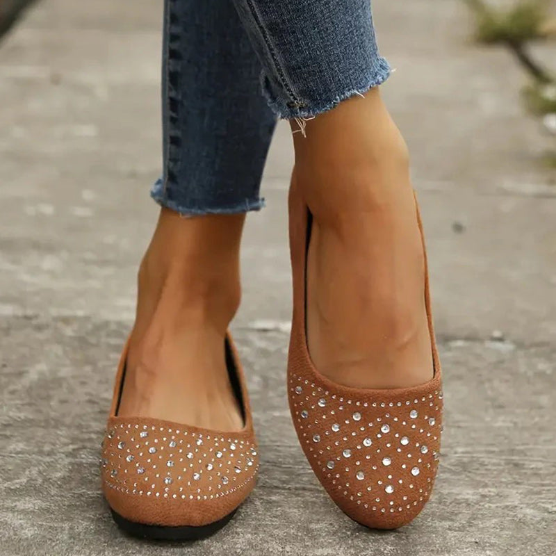 Comfortable slip-on flats for women with rhinestone decorations