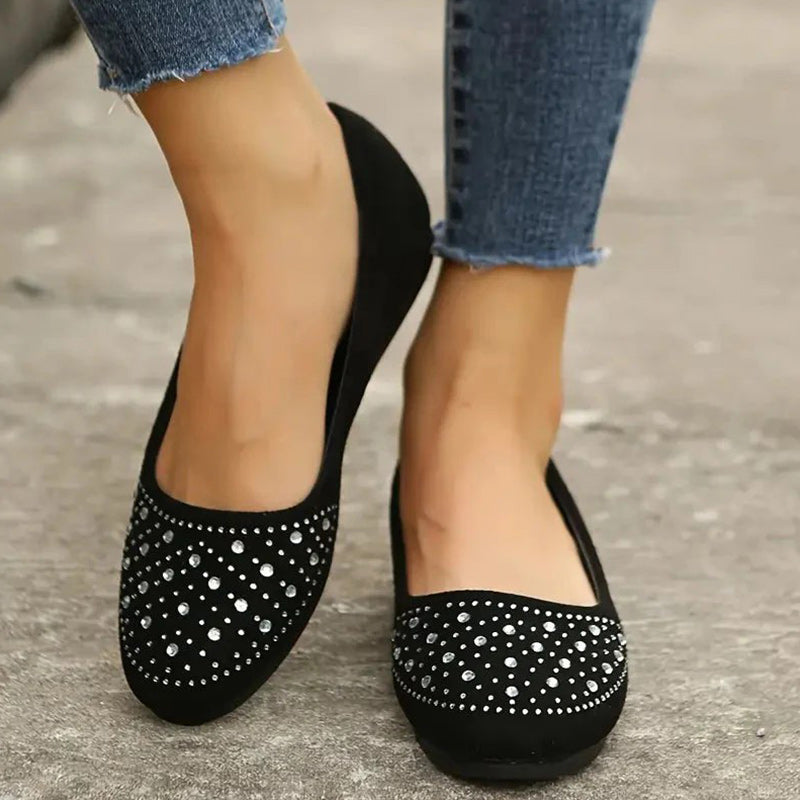Comfortable slip-on flats for women with rhinestone decorations