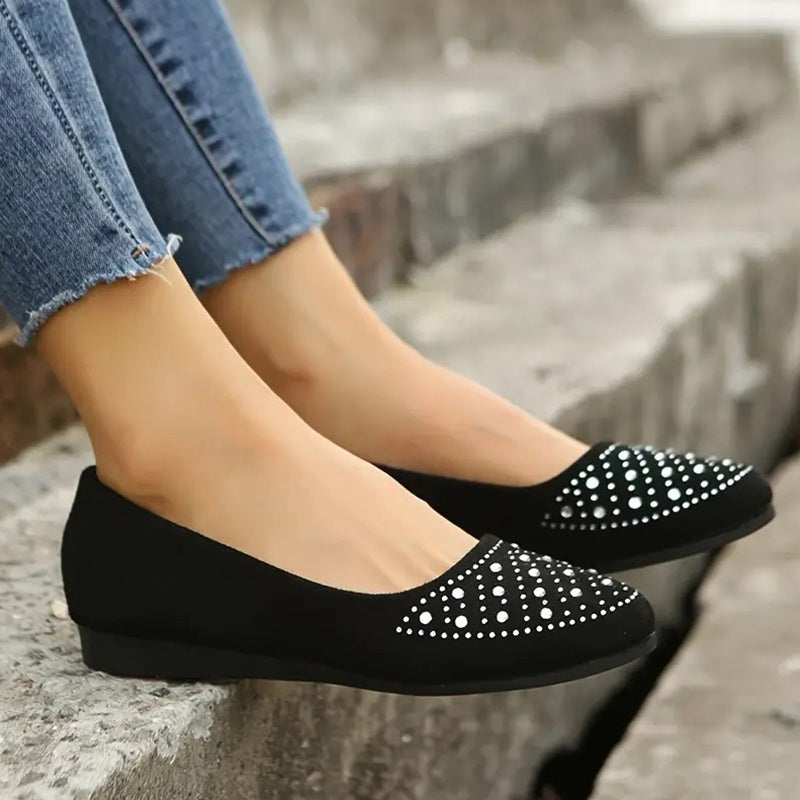 Comfortable slip-on flats for women with rhinestone decorations
