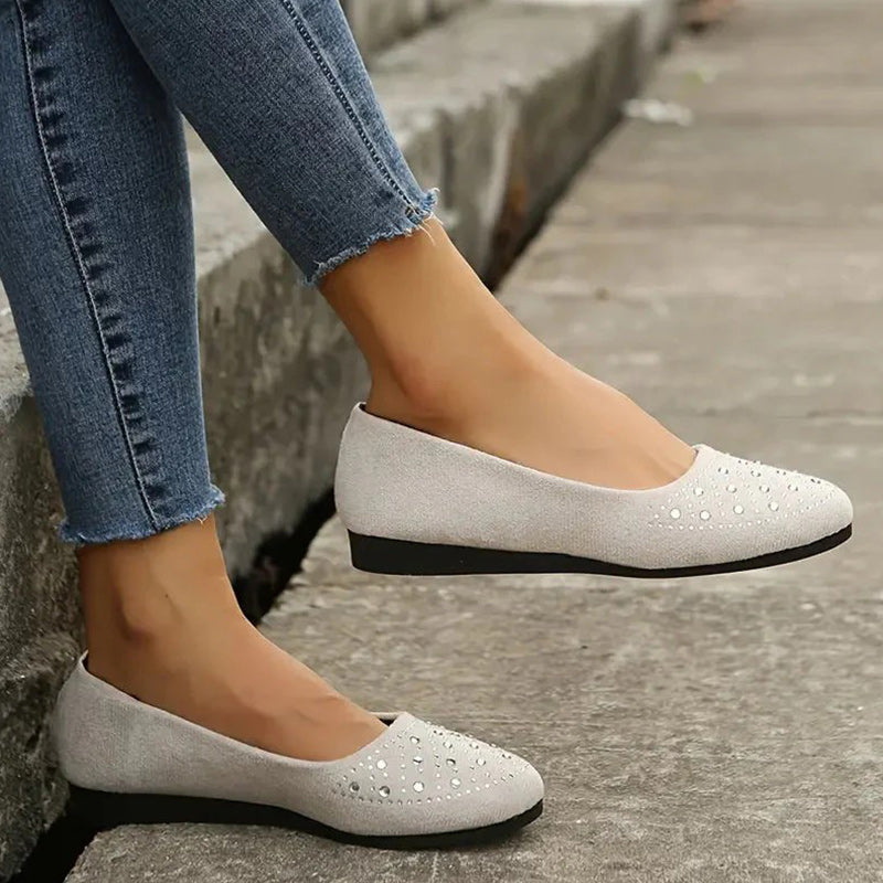 Comfortable slip-on flats for women with rhinestone decorations