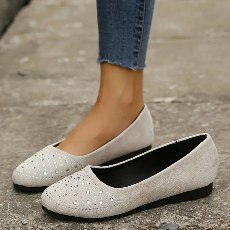 Comfortable slip-on flats for women with rhinestone decorations