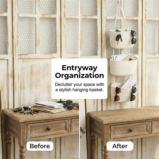 π§Ί Wall-Hanging Storage Organizer β 3-Tier, Boho Style, Space-Saving π‘