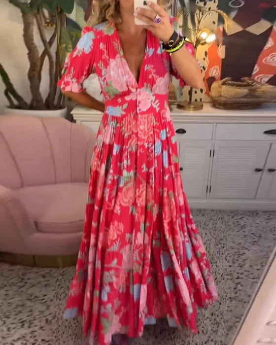 V-neck dress with floral print mysite